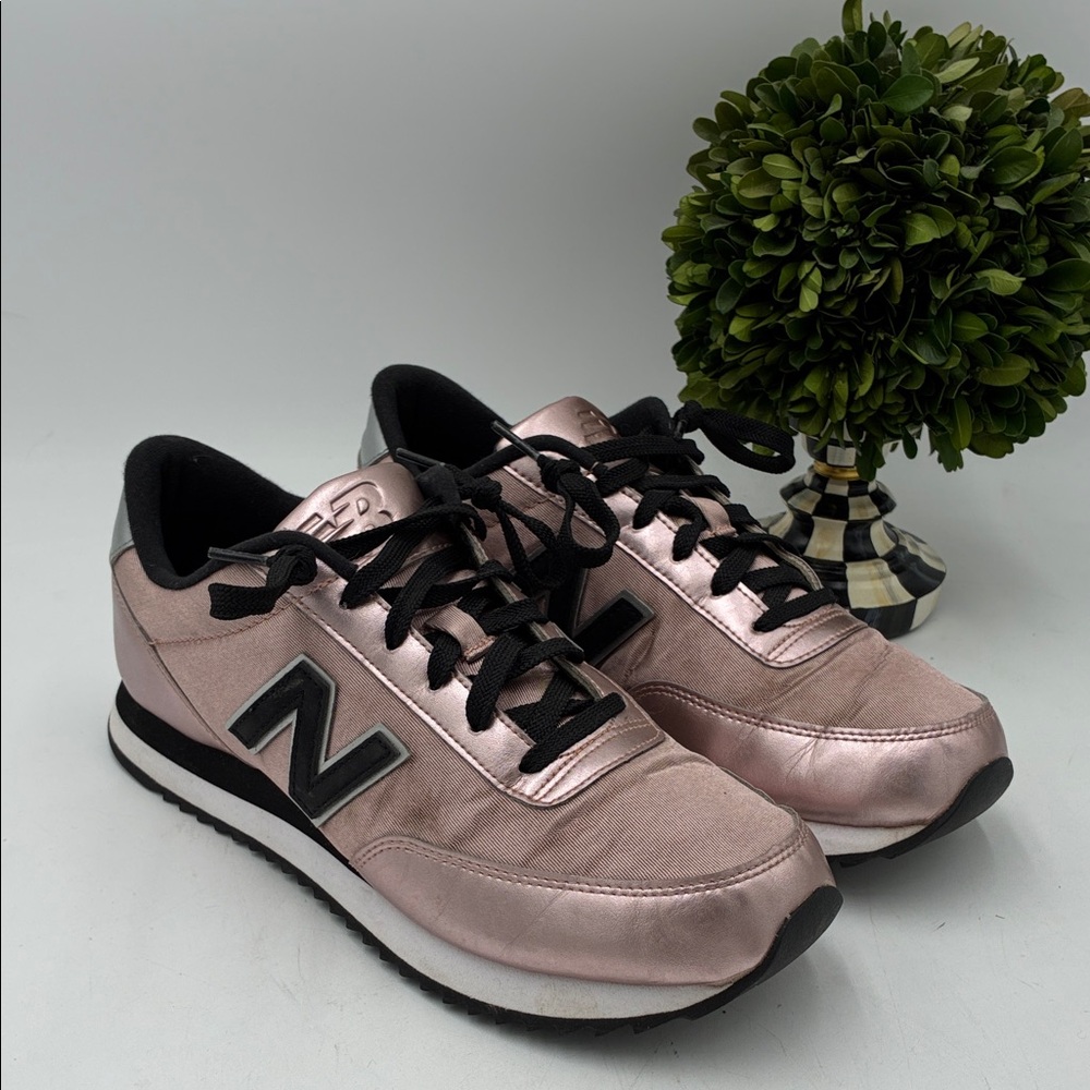New Balance 501 Women's Metallic Rose Gold Lace-Up Sneakers